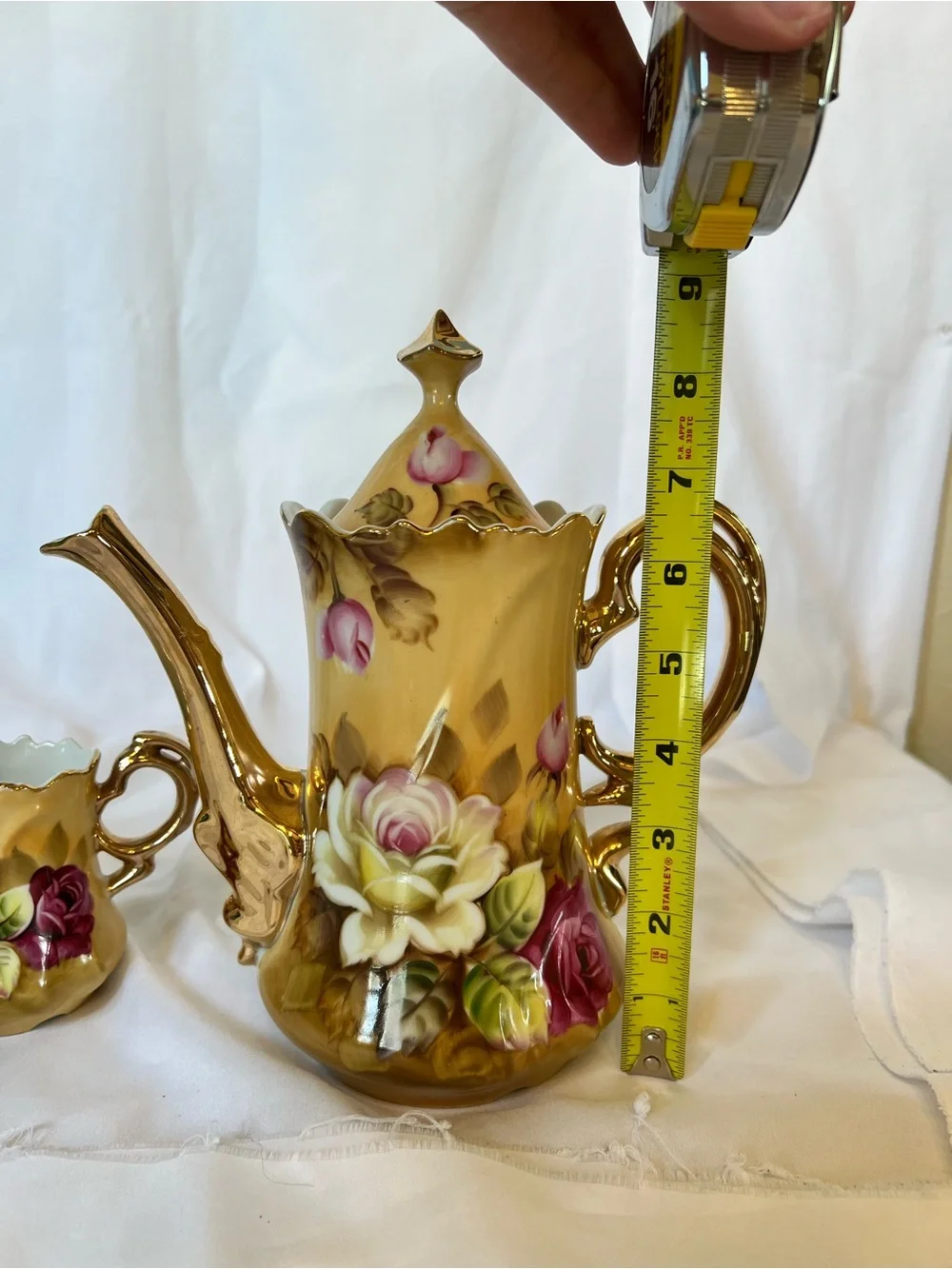 Lefton Gold Floral Porcelain Creamer and Sugar Set